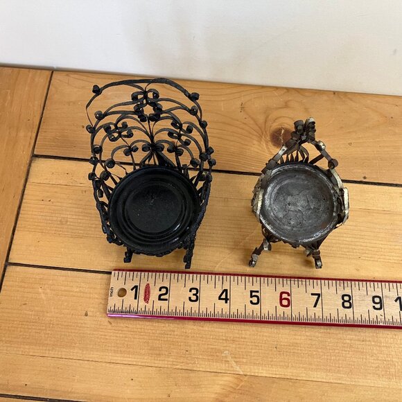 Tin Can Doll Chairs Set of 2 Vintage Folk Tramp Art Mini Furniture Rocking Chair - Picture 6 of 8